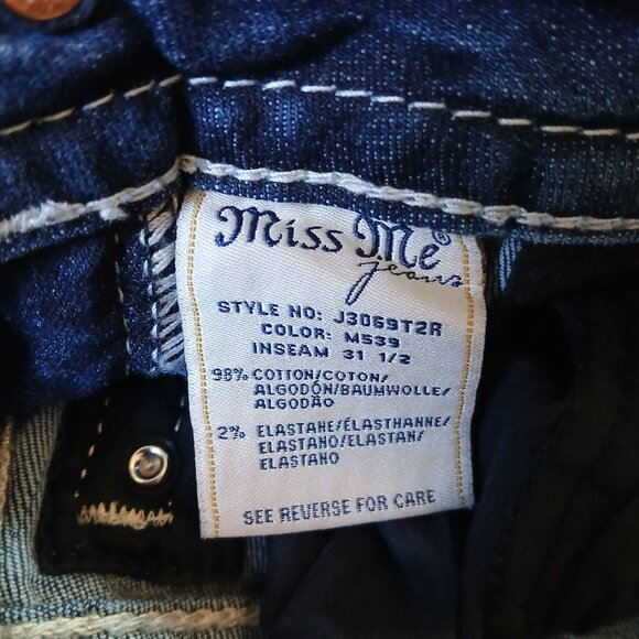 Miss Me Signature Straight Leg Jeans Size 24 Distressed Rhinestone Sequin Pocket - Picture 14 of 16